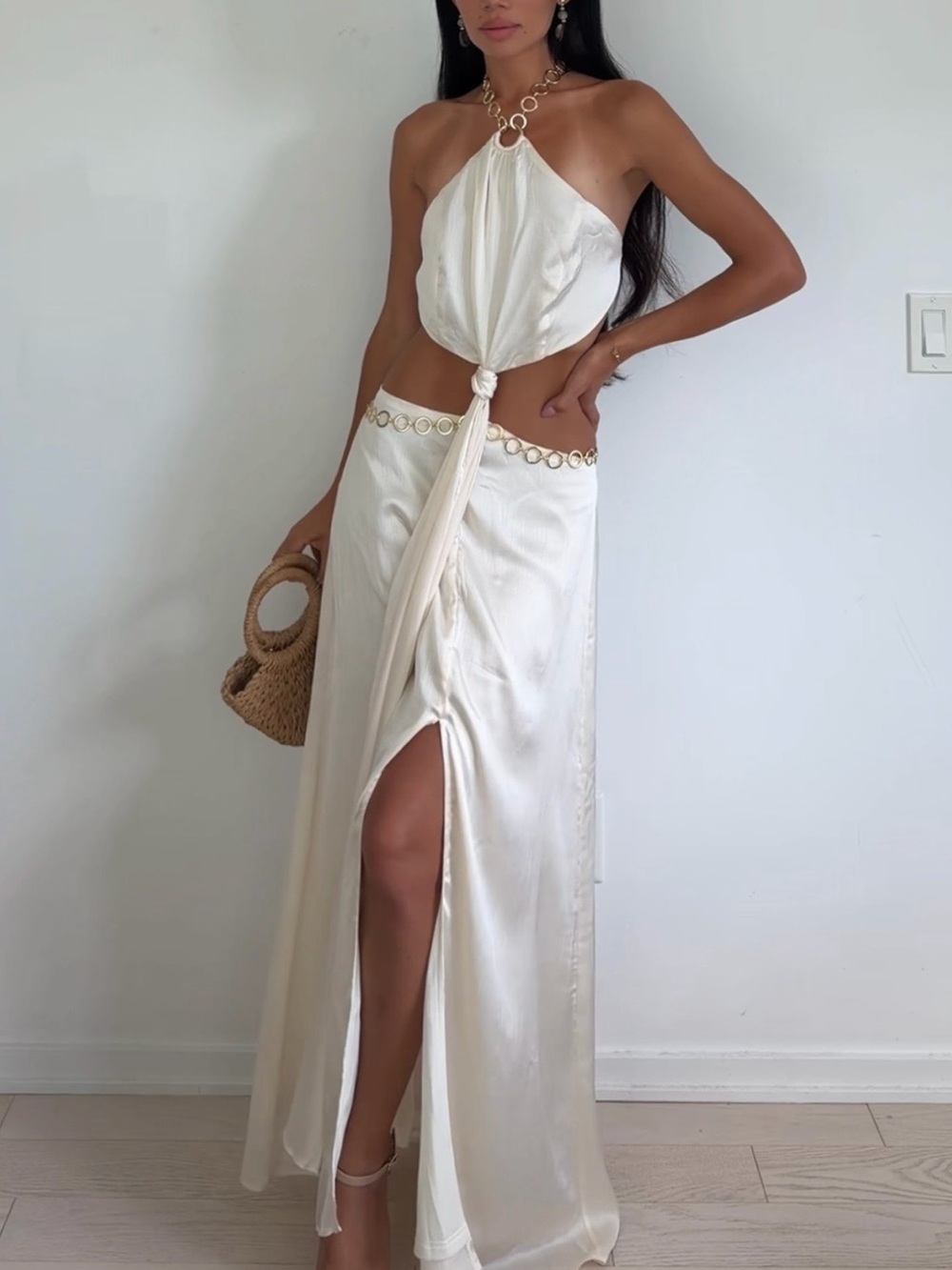 12th Tribe Gala Ivory Cutout Maxi Dress